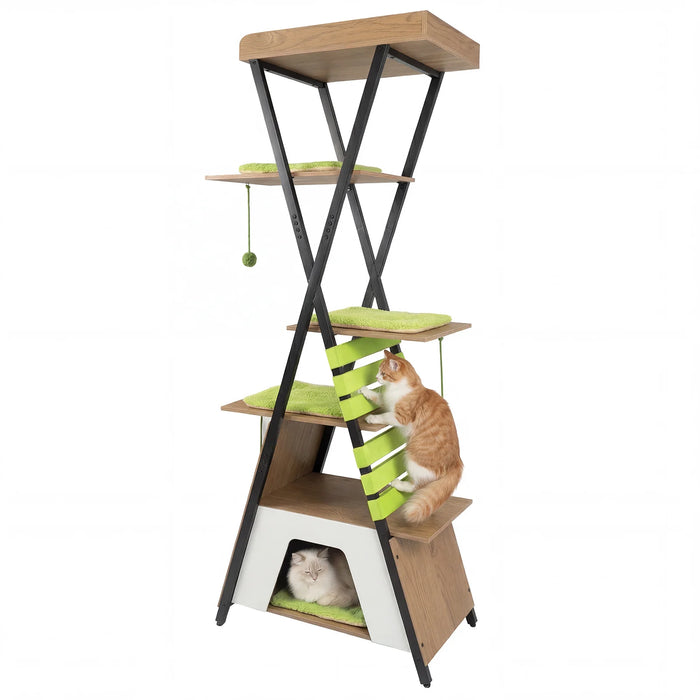 185CM Wooden Multi-level Cat Tower with Elevated Perch-