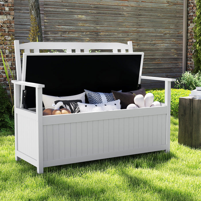 185L Patio Storage Bench Solid Wood Storage Loveseat with Backrest and Armrests-Natural