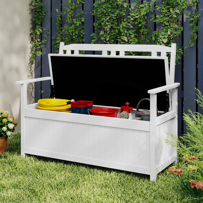 185L Patio Storage Bench Solid Wood Storage Loveseat with Backrest and Armrests-Natural