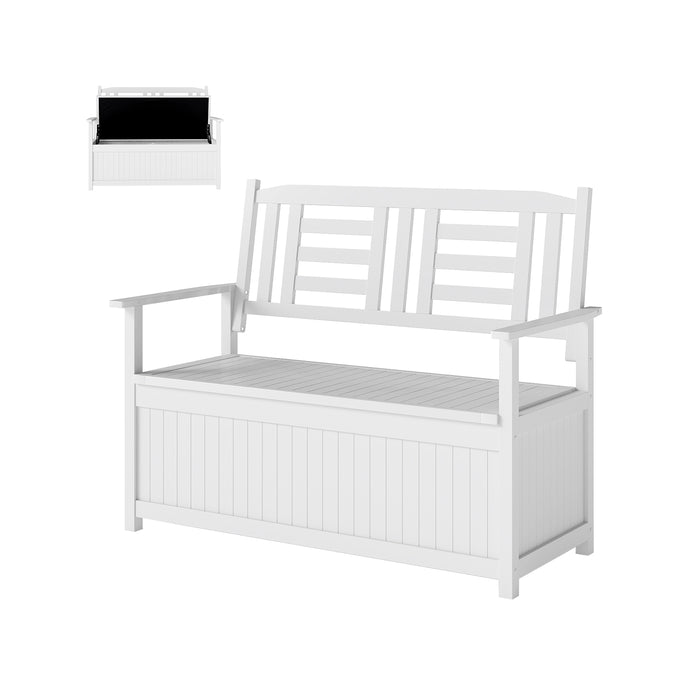 185L Patio Storage Bench Solid Wood Storage Loveseat with Backrest and Armrests-Natural