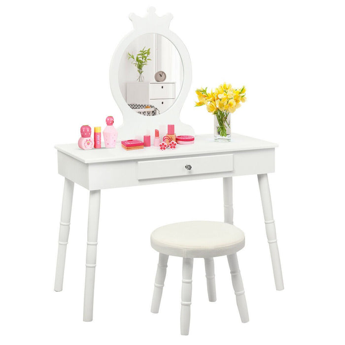 Child's Dressing Table and Cushioned Stool Set-