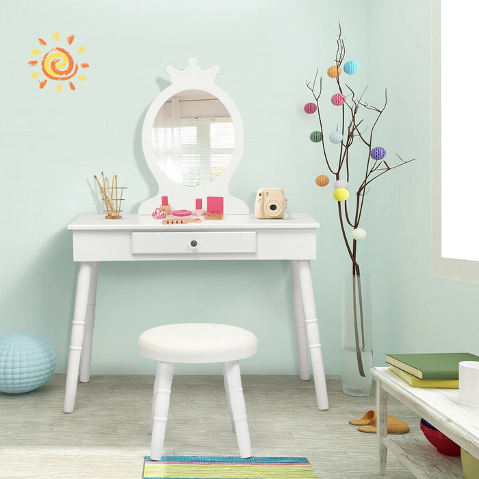 Child's Dressing Table and Cushioned Stool Set-