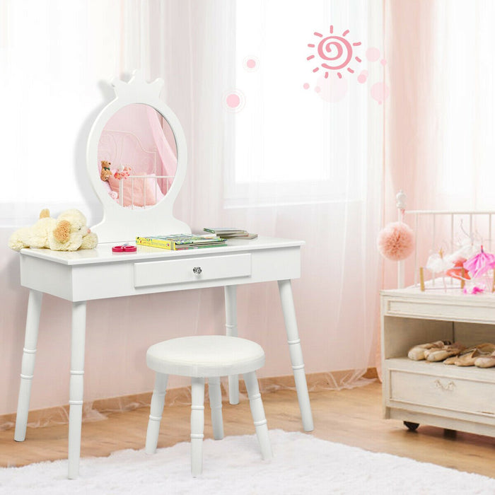 Child's Dressing Table and Cushioned Stool Set-