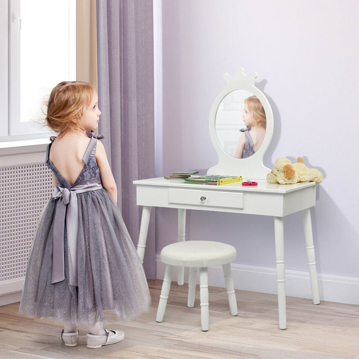 Child's Dressing Table and Cushioned Stool Set-