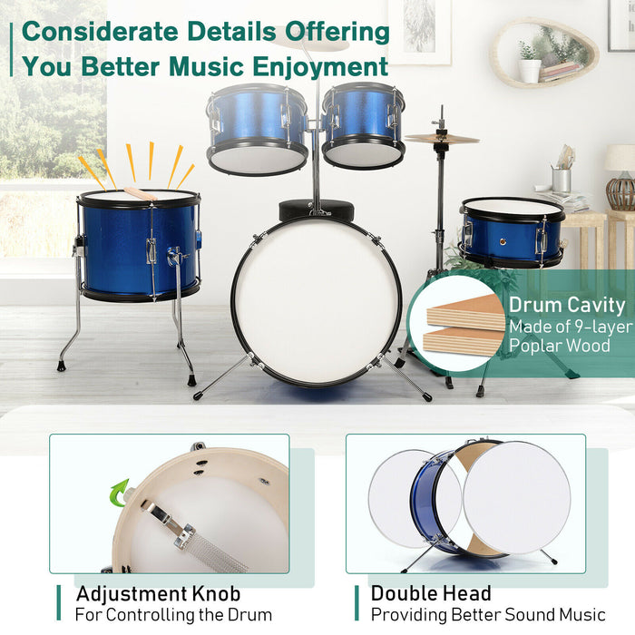 Drum Kit with Thick Drum Skin and Cushioned Stool for Kids-
