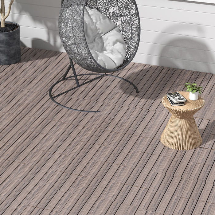 18 Pieces Interlocking Deck Tiles Waterproof Outdoor Flooring Covering-Grey