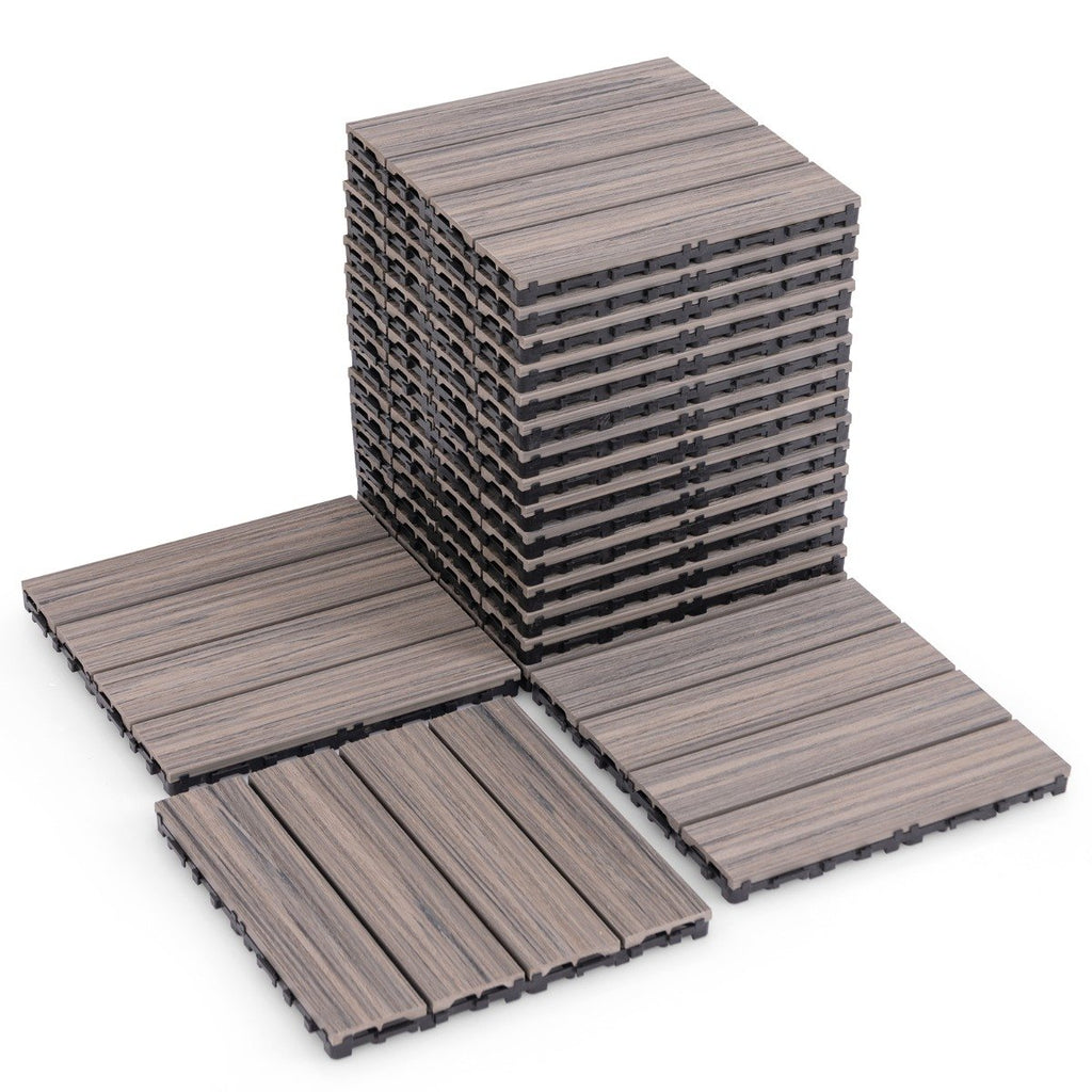 18 Pieces Interlocking Deck Tiles Waterproof Outdoor Flooring Covering-Grey