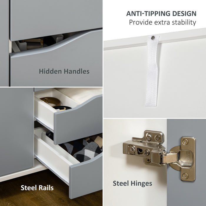 HOMCOM Bedroom Furniture Set, Wardrobe with Hanging Rail, 3 Drawer Chest of Drawers, Bedside Table with Drawer, Grey and White | Aosom UK