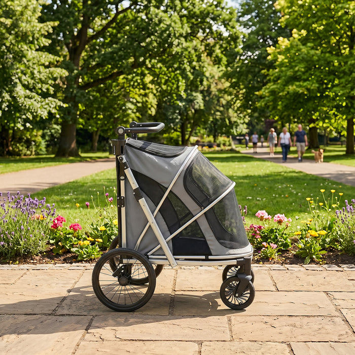 PawHut Dog Stroller, Easy Folding Pet Stroller for Small and Medium Dogs with Shock Absorption, Maximum Load 20 kg, Grey