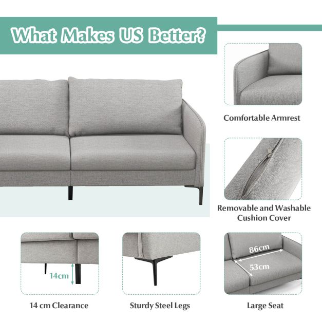 Modern 3-Seater Loveseat - Grey Upholstered Sofa Featuring Washable Cushion Covers - Perfect for Contemporary Home Decor and Cozy Seating Needs