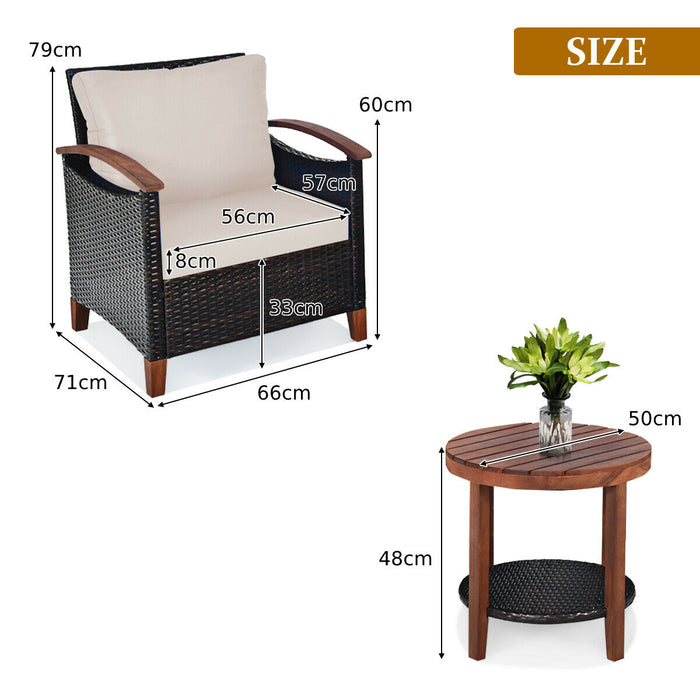 3-Piece Rattan Furniture Set with Removable Cushions abd Washable Covers-