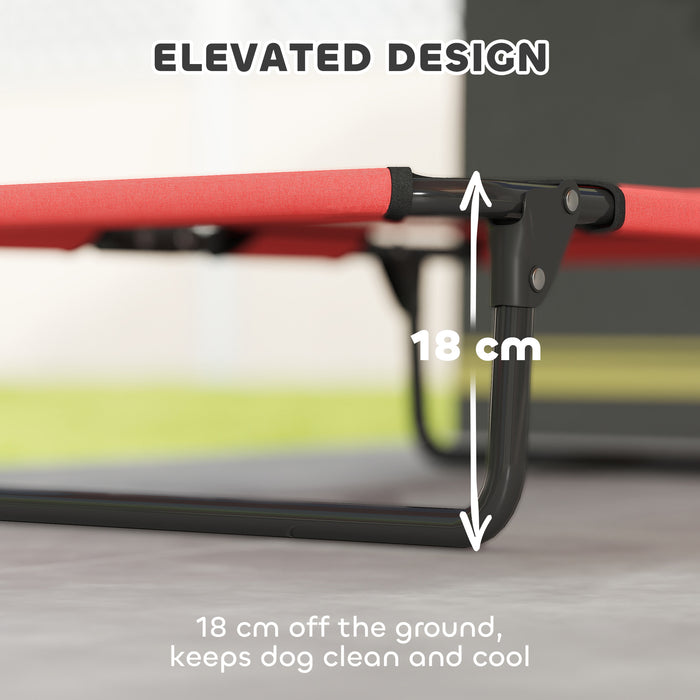 PawHut Portable Raised Dog Bed, Elevated Pet Cot with Breathable Mesh for Indoor Outdoor, for Small Medium Dogs, Red