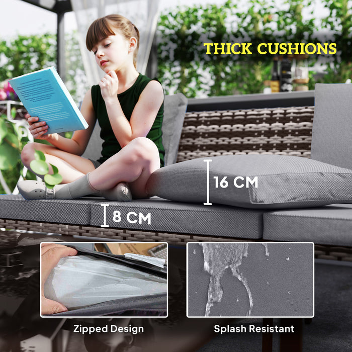 Outsunny 5 Piece Rattan Garden Furniture Set with 3-Seater Sofa 2 Chairs and 2 Footstools - Grey