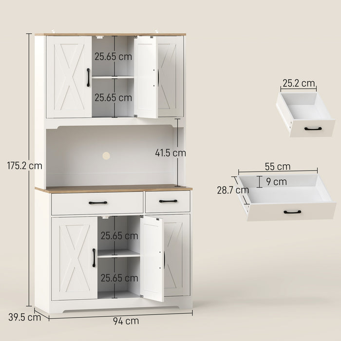 HOMCOM 175 cm Tall Kitchen Pantry Cabinet with Microwave Stand, Freestanding Pantry Cupboard, White