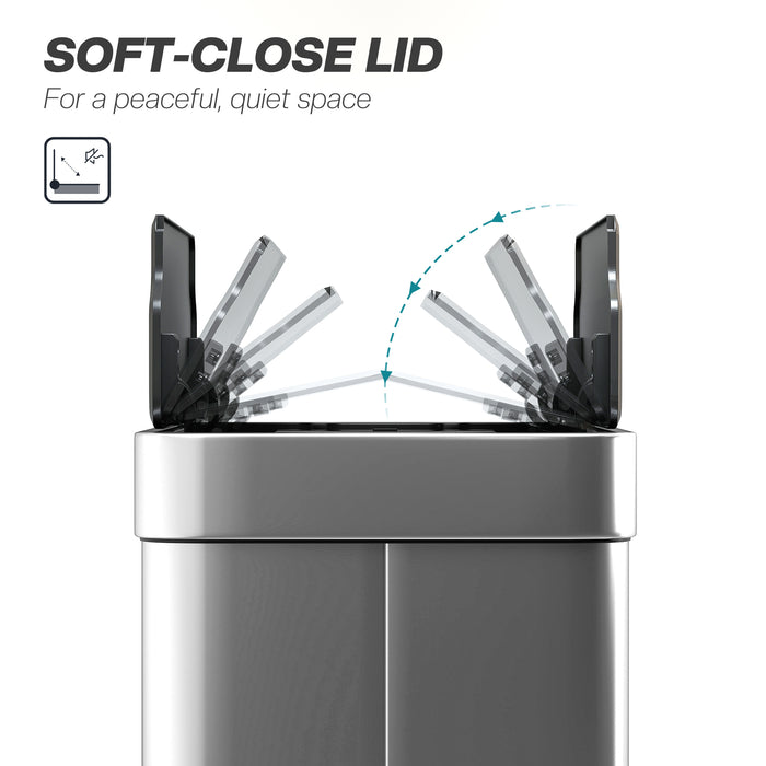 HOMCOM 55L Sensor Bin, Large Automatic Touchless Rubbish Bin with Soft-Close Lid, Silver Tone