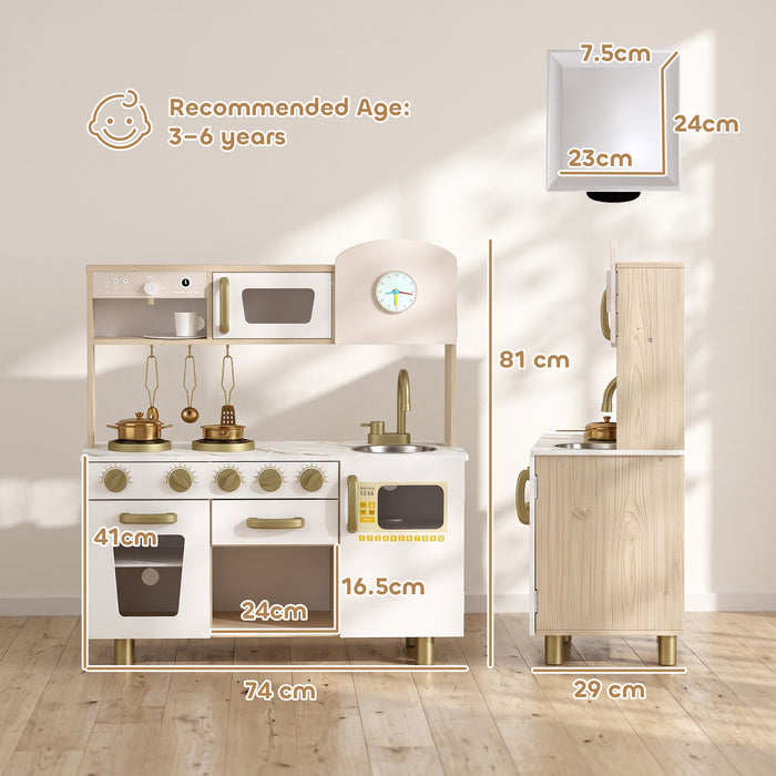 AIYAPLAY Play Kitchen, Kids Kitchen Playset with Rotating Coffee Machine, Storage Shelf, Stove, Gift for Kids 3-6 Years, White