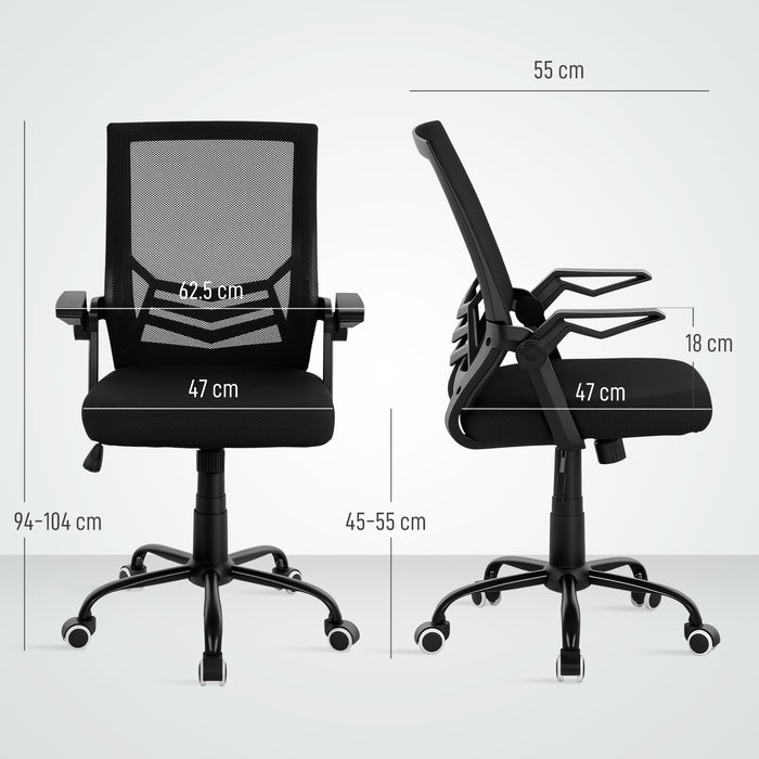 Vinsetto Mesh Office Chair, Computer Desk Chair with Flip-up Armrests, Lumbar Back Support and Swivel Wheels, Black