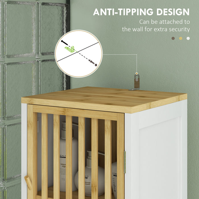 HOMCOM Bamboo-Blend Retro Cut-Out Tall Bathroom Storage Unit