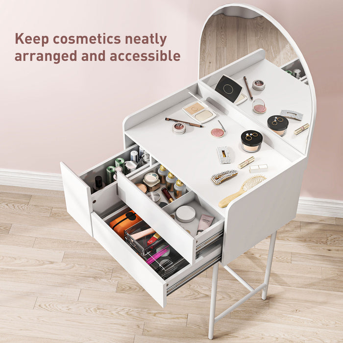 HOMCOM Dressing Table with Arched Mirror and 3 Drawers - White