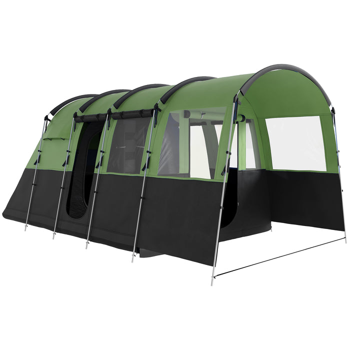 Outsunny 8-Person Camping Tent, Waterproof Family Tent, Tunnel Design, 4 Large Windows, Sleeping Cabins 3000mm Water Column Green