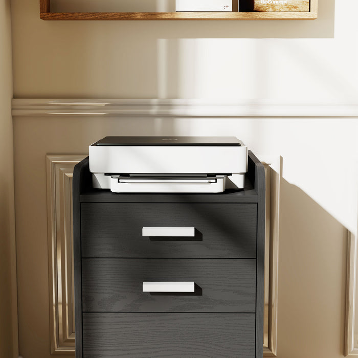 HOMCOM 3 Drawer Filing Cabinet, Rolling File Cabinet with Edged Top for Letter, A4 Size, Hanging File Folders, Black