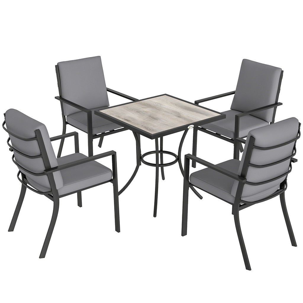 Outsunny 5 Pieces Outdoor Dining Set with Cushions, Garden Dining Set for 4 with Square Table and Stackable Chairs