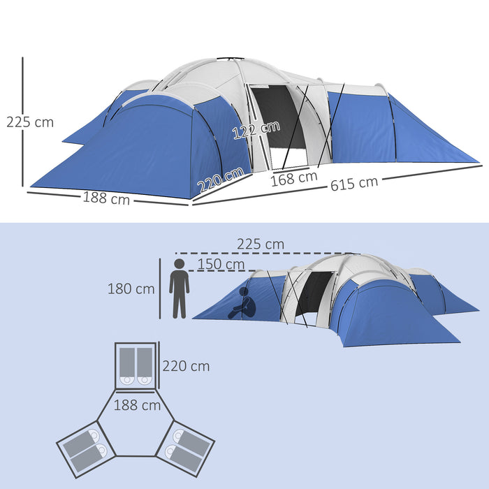 Outsunny 6-9 Man Tent with Bedrooms and Living Room, Accessories Included, Blue