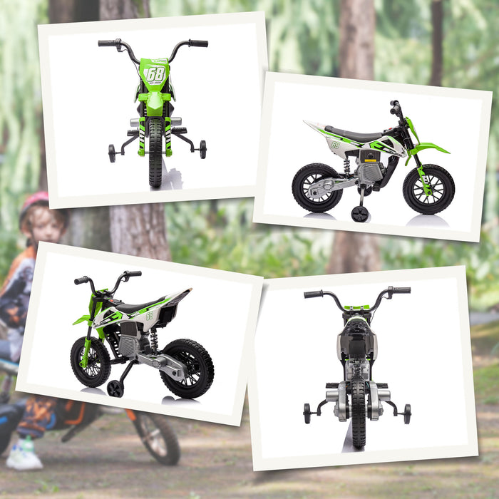 AIYAPLAY 12V Kids Electric Motorbike, Kids Electric Ride on Motorcycle w/ Twist Grip Throttle, Training Wheels - Green | Aosom UK