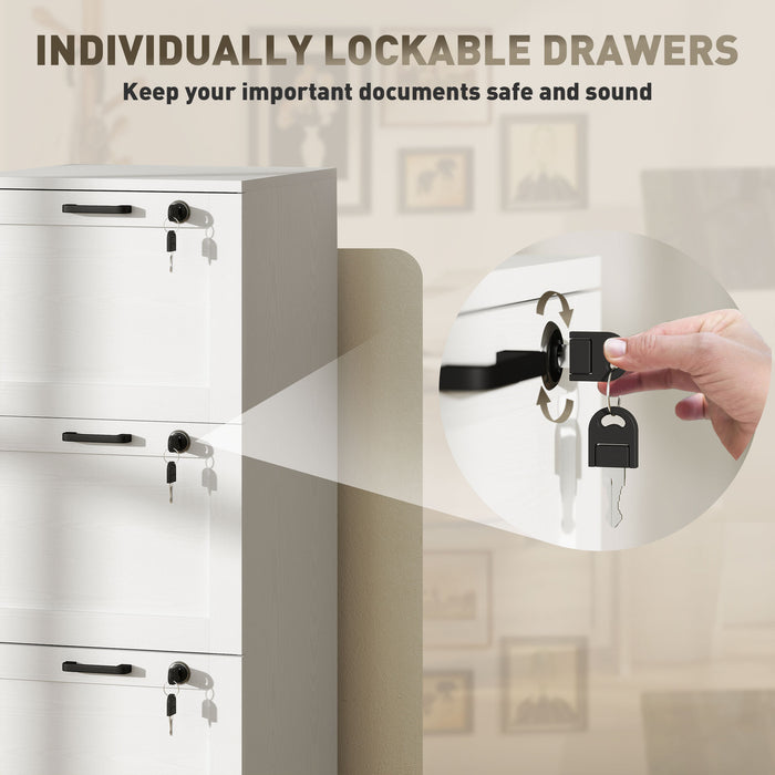 HOMCOM 3-Drawer Filing Cabinet with Lock - White