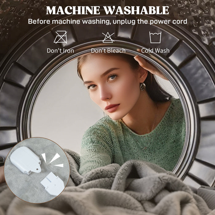 HOMCOM Heated Blanket 180 x 130cm, Electric Throw Blanket with 10 Heat Levels and 10H Timer, Machine Washable Flannel and Cotton Velvet with Overheat Protection, Grey