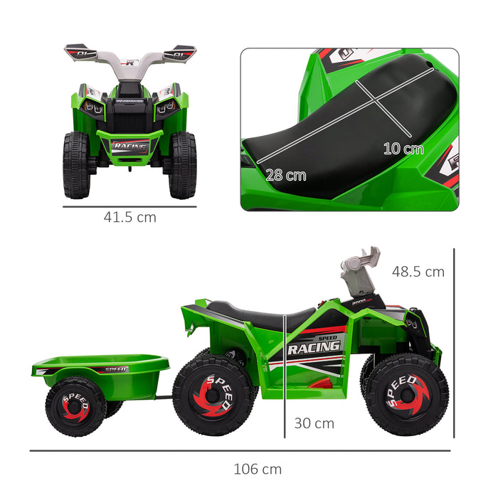 6V Toddler Quad Bike - Durable Wheels & Back Trailer, Green - Perfect Ride-On Toy for 18-36 Months Kids