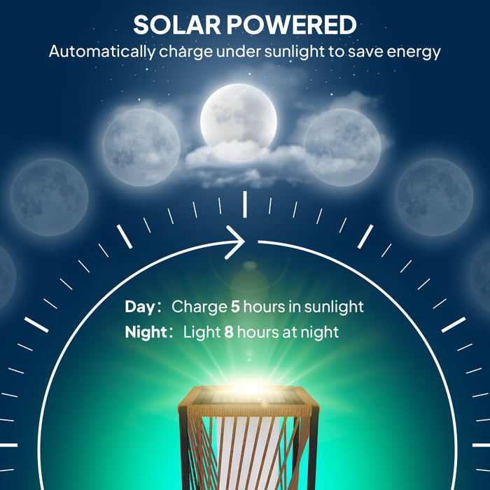 Outsunny Rattan Solar Garden Lights, Auto On/Off LED Floor Lamp, Sand Brown