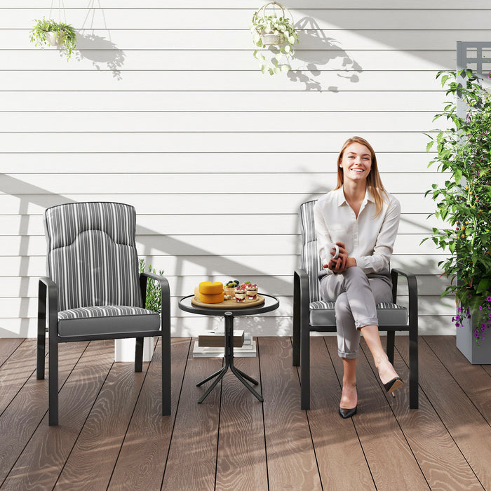 Outsunny 3-Piece Patio Bistro Set, 5-Position Adjustable Recliner Garden Chairs and Tempered Glass Table, Garden Furniture Set with Cushions, High Back, Armrests, Metal Frame for Balcony Patio, Grey