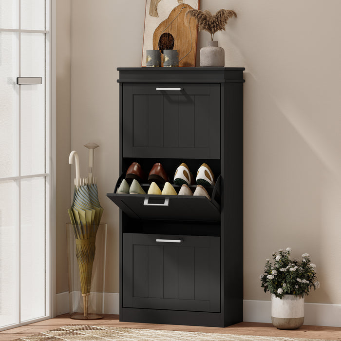 HOMCOM Three-Drawer Minimalistic Shoe Cabinet - Black