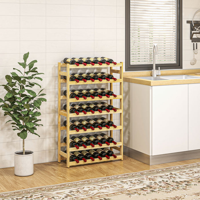 Wooden Wine Rack for 42 Bottles - Elegant Natural Finish - Ideal Storage for Wine Collectors and Home Bars