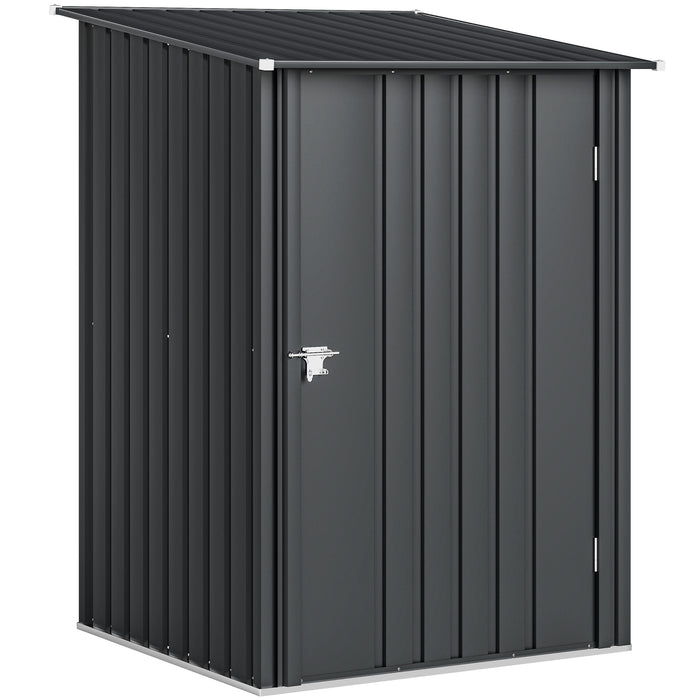 Outsunny 3.3 x 3.4ft Lean To Steel Garden Shed, with Locking Door - Dark Grey