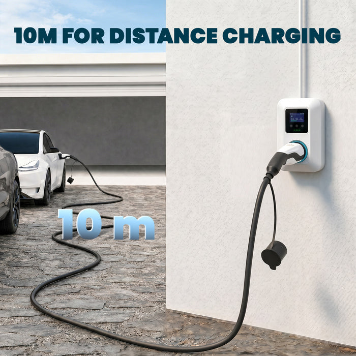 HOMCOM Type 2 EV Charging Cable, 22kW, 32A, Mode 3, 3-Phase, 10m Type 2 to Type 2 EV Extension Cable for EVs, PHEVs
