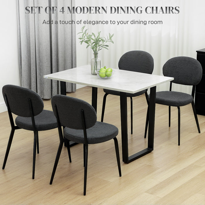 HOMCOM Boucle Dining Chairs Set of 4, Modern Upholstered Sherpa Kitchen Chairs with Backrest, Metal Legs and Padded Seat for Dining Room, Bedroom, Living Room, Black