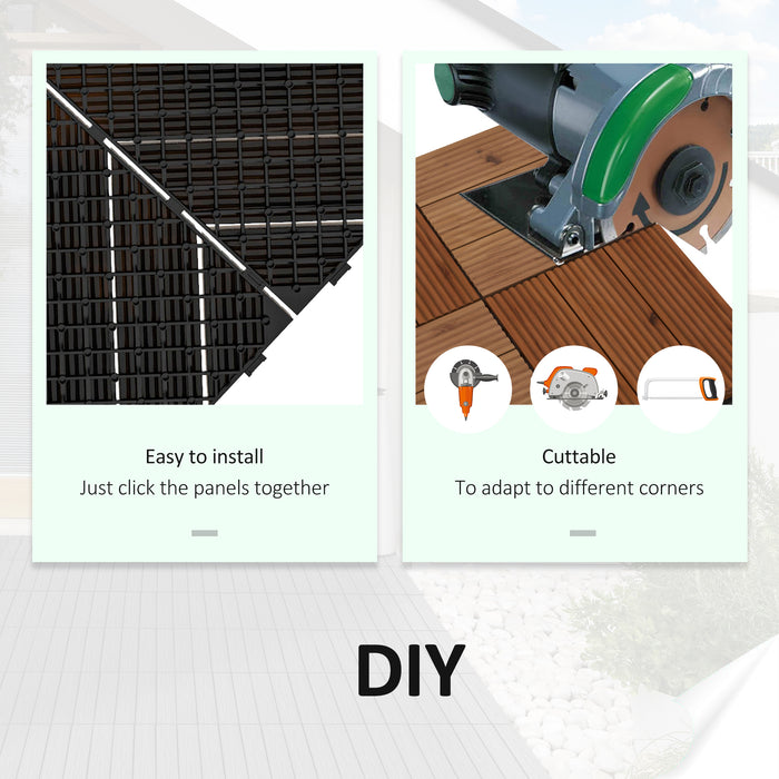 Wooden Interlocking Decking Tiles 27 Pcs - 30x30 cm Anti-slip Outdoor Flooring, 0.81㎡ Coverage - Ideal for Patio, Balcony, Terrace, and Hot Tub Areas in All Weather Conditions