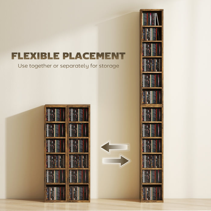 HOMCOM Set of 2 CD Media Display Shelf Unit Tower Rack with Adjustable Shelves, Rustic Brown