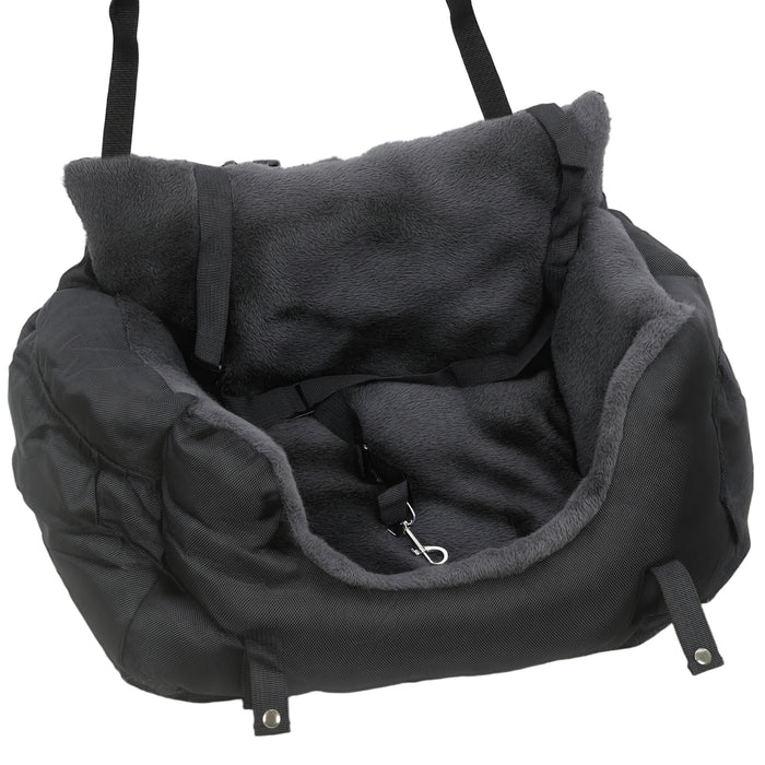 PawHut Dog Car Seat for Small Dogs with Fixed Buckle, Safety Leash, Washable Cover, 58 x 45 x 28 cm, Black