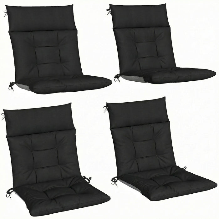 Outsunny Patio Chair Cushions Set of 4, Waterproof Non-Slip Lounge Chair Cushions, 112x53cm, Black