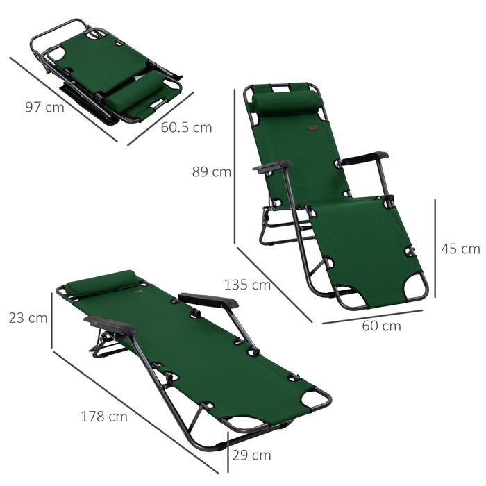 2-Pack Folding Sun Loungers with Pillows - 2-in-1 Reclining Chairs, Adjustable Back, for Garden & Outdoor Camping - Ideal for Relaxation and Sunbathing
