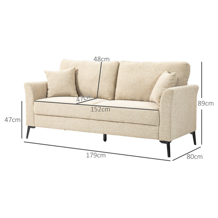 HOMCOM Modern 3 Seater Sofa, Linen Fabric Sofa Couch, Upholstered Sofa Settee with Cushions and Pillows for Living Room Guest Room Bedroom Office, Beige