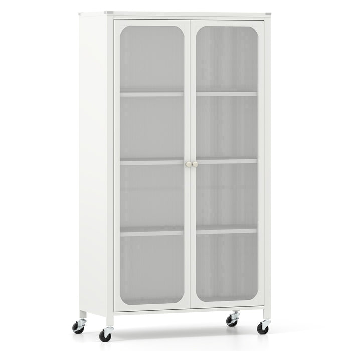 Metal Storage Cabinet with Adjustable Shelves and Lockable Wheels-