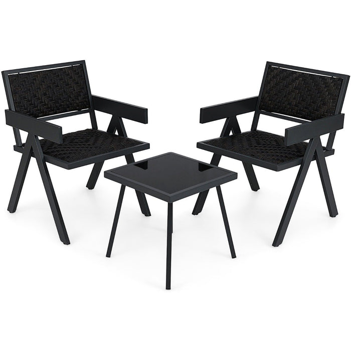 Patio Table and Chairs Set with Quick-Drying Foam for Porch and Balcony-Brown