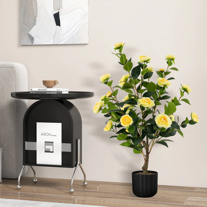 1/2 Pieces 95cm Artificial Camellia Tree with Flowers and Rain-Flower Pebbles-Yellow-