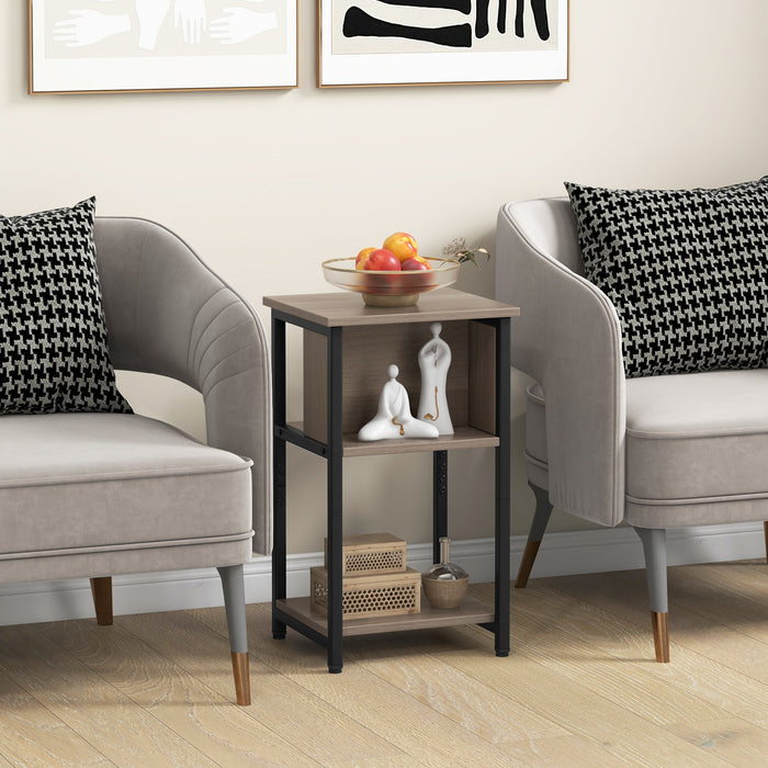 Compact 3-Tier Nightstand - Grey Storage Shelf Ideal for Small Spaces - Perfect for Maximizing Space Efficiency