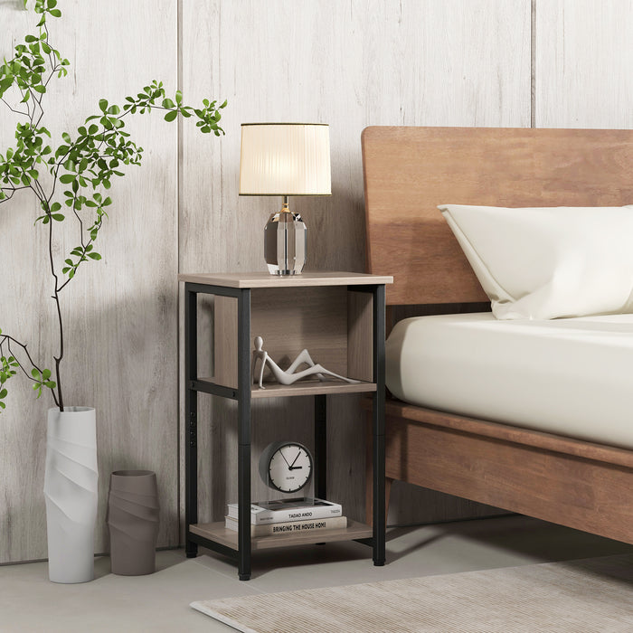 Compact 3-Tier Nightstand - Grey Storage Shelf Ideal for Small Spaces - Perfect for Maximizing Space Efficiency