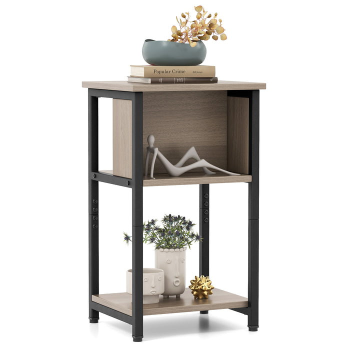 Compact 3-Tier Nightstand - Grey Storage Shelf Ideal for Small Spaces - Perfect for Maximizing Space Efficiency